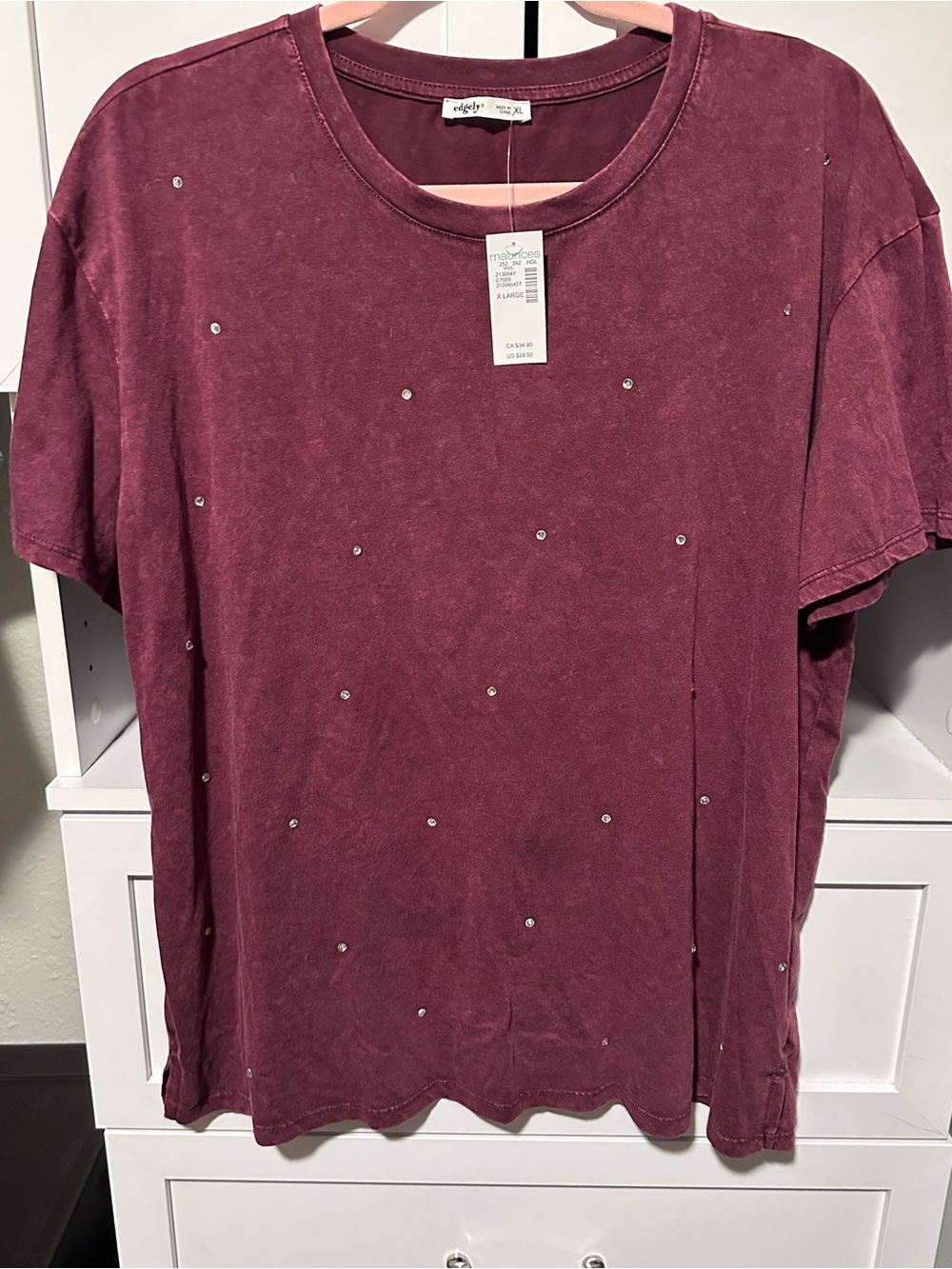 NWT edgely Maurices Burgundy Rhinestone Studded T Shirt Size XL
